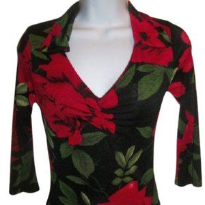 Concert 3/4 Sleeve Black & Red Stretch Top Small